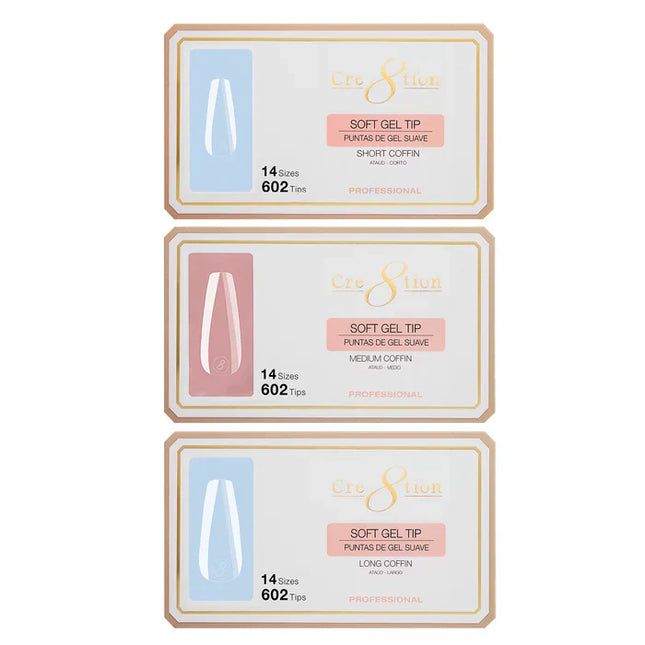 Cre8tion - Gel Tips Combo 3 Sizes: Coffin