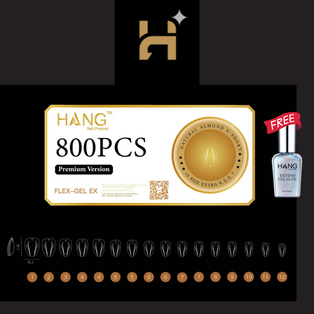 Hang Premium Flex-Gel X Natural Almond ( XS – XL ) / Free 1 Hang Extend On Gel 0.5oz