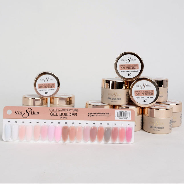 Cre8tion Gel Collection, Hema Free, Low Heat, Overlay Builder Gel - Full Set 18 Colors