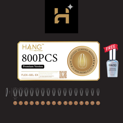 Hang Premium Flex-Gel X Natural Almond ( XS – XL ) / Free 1 Hang Extend On Gel 0.5oz