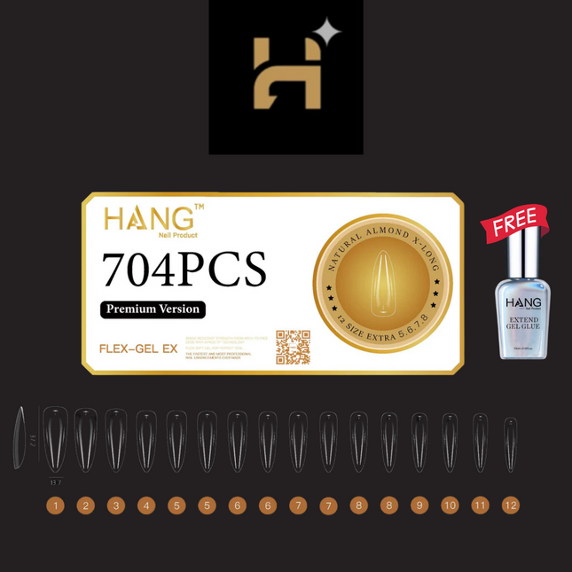 Hang Premium Flex-Gel X Natural Almond ( XS – XL ) / Free 1 Hang Extend On Gel 0.5oz