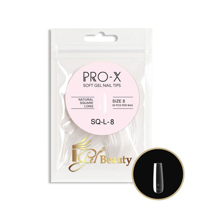 iGel PRO-X Soft Gel Nail Tips 04 - Natural Square Long Size 00-9 (Refill Bag)
