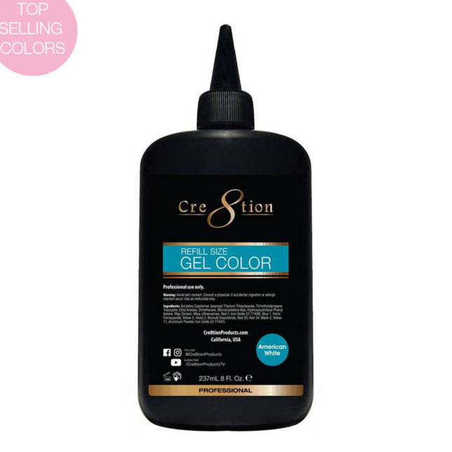 Cre8tion - Gel Color Refill: Base, White, Black, Pink, Chance... (8oz)