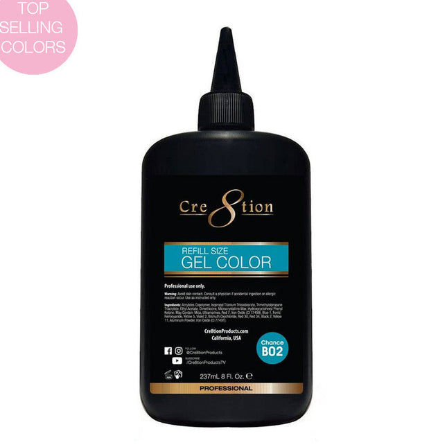 Cre8tion - Gel Color Refill: Base, White, Black, Pink, Chance... (8oz)