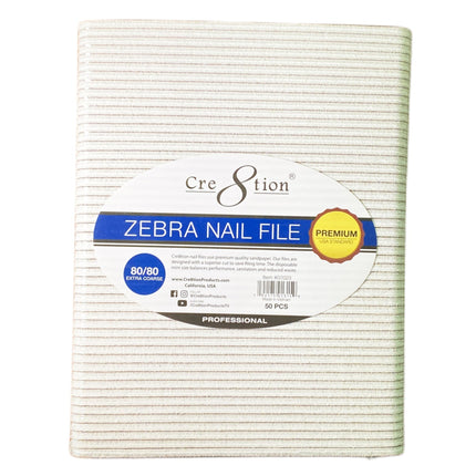 Cre8tion - Regular Nail File 50pcs (White/ Zebra)