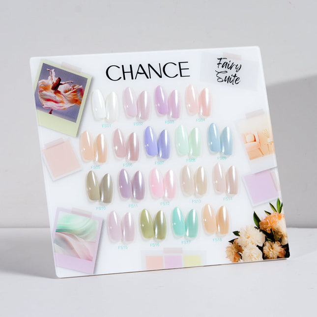 Chance Fairy Suite Collection 0.5oz - 18 Colors w/ 1 Counter Display, 3 Chance No Wipe Top Coat 0.5oz & 1 Cre8tion White Pearl Chrome