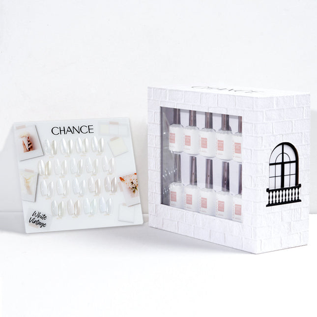 Chance White Vintage Collection 0.5oz - 18 Colors w/ 1 Counter Display, 3 Chance No Wipe Top Coat 0.5oz & 1 Cre8tion White Pearl Chrome