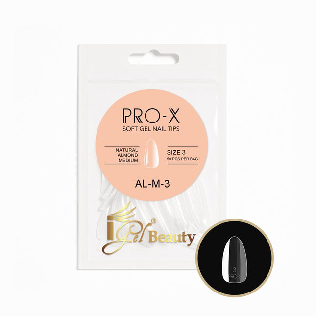 iGel PRO-X Soft Gel Nail Tips 20 - Natural Almond Medium Size 00-9 (Refill Bag)