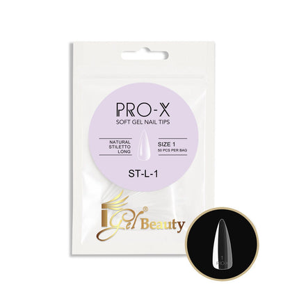 iGel PRO-X Soft Gel Nail Tips 09 - Natural Stiletto Long Size 00-9 (Refill Bag)