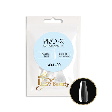 iGel PRO-X Soft Gel Nail Tips 15 - Natural Coffin Long Size 00-9 (Refill Bag)