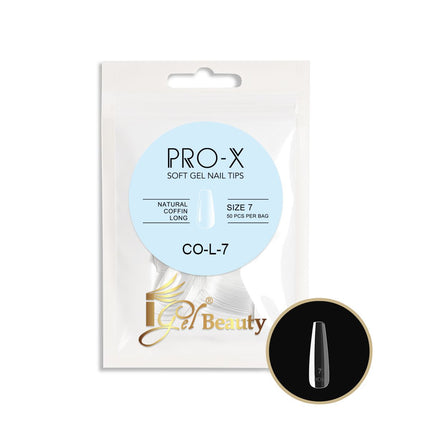 iGel PRO-X Soft Gel Nail Tips 15 - Natural Coffin Long Size 00-9 (Refill Bag)