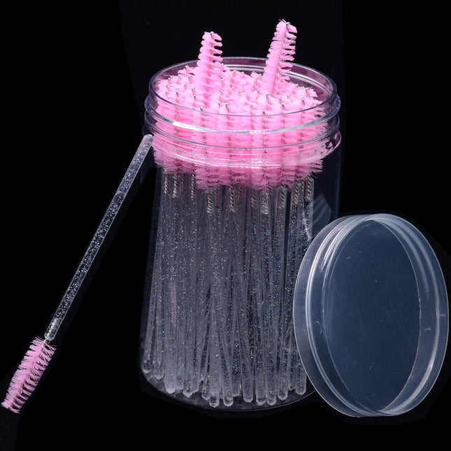 50pcs Eyelash & Eyebrow Brush Spoolies with Case