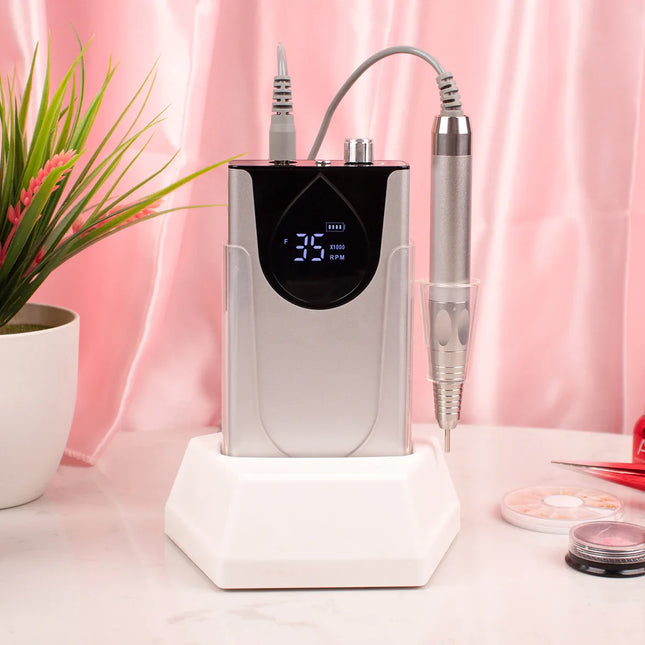 DS - Brushless 35K Portable Nail Drill with Desktop Base Cordless Battery Drilling Machine Wireless 35000RPM Handle Aluminum Alloy