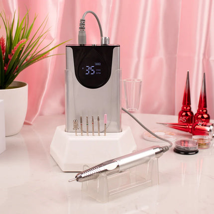 DS - Brushless 35K Portable Nail Drill with Desktop Base Cordless Battery Drilling Machine Wireless 35000RPM Handle Aluminum Alloy