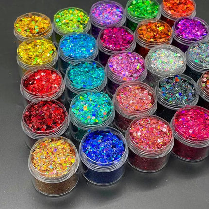 Laser Holographic Glitter Flakes Set – 24 Chunky Colors