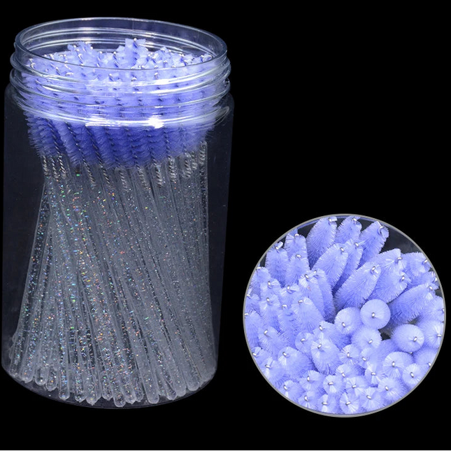 50pcs Eyelash & Eyebrow Brush Spoolies with Case