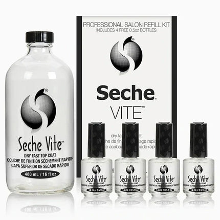 Seche - Vite Dry Fast Top Coat Refill 16oz + 4 Free 0.5oz Bottles