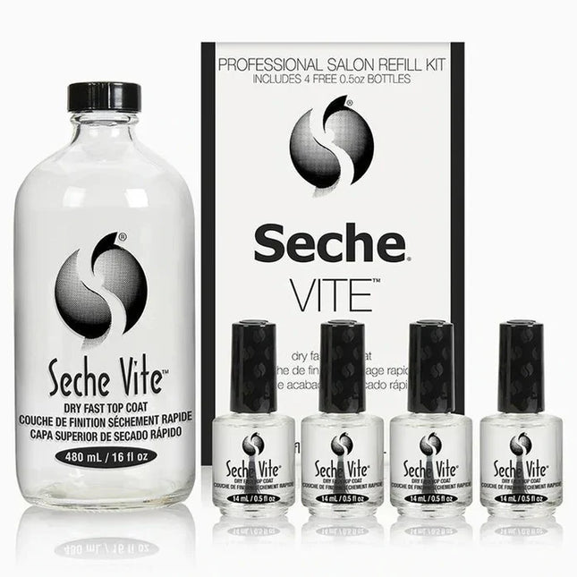 Seche - Vite Dry Fast Top Coat Refill 16oz + 4 Free 0.5oz Bottles