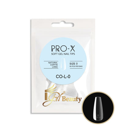 iGel PRO-X Soft Gel Nail Tips 15 - Natural Coffin Long Size 00-9 (Refill Bag)
