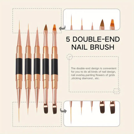 Nail Art Dual End Brush (Set 5pcs)