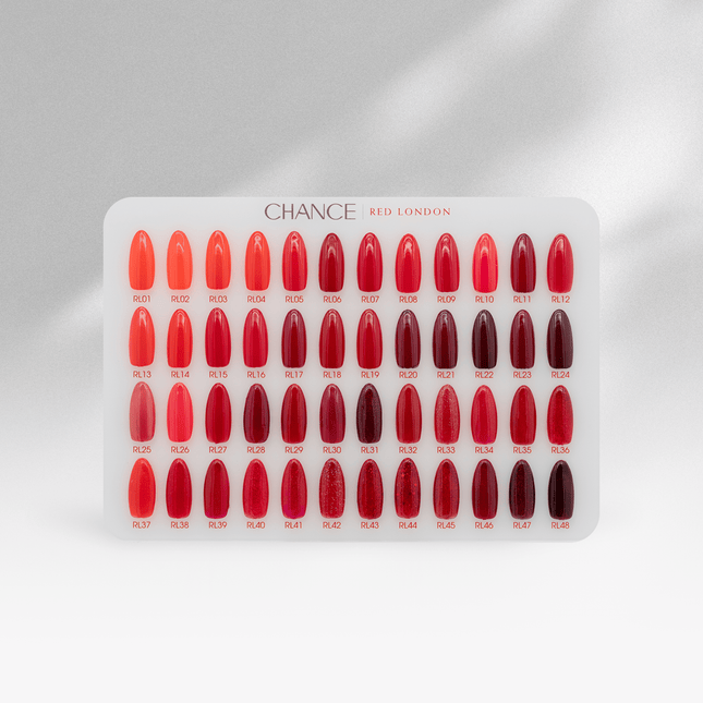 Chance Red London Collection 0.5oz - 48 Colors w/ 1 Color Booklet, 1 Color Board & 1 Cre8tion Polka Dot Filing Machine