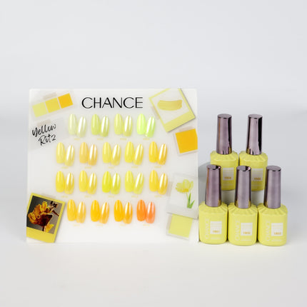 Chance Yellow Ritz Collection 0.5oz - 18 Colors w/ 1 Counter Display, 3 Chance No Wipe Top Coat 0.5oz & 1 Cre8tion White Pearl Chrome