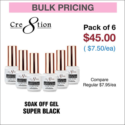Cre8tion Soak Off Gel 0.5oz - Super Black Hema Free & TPO Free