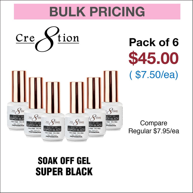 Cre8tion Soak Off Gel 0.5oz - Super Black Hema Free & TPO Free