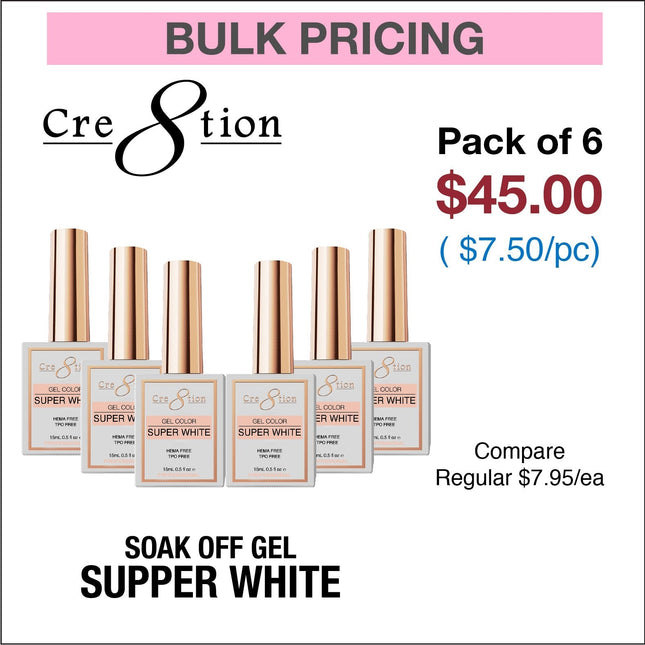 Cre8tion Soak Off Gel - Super White 0.5oz (HEMA/TPO Free)