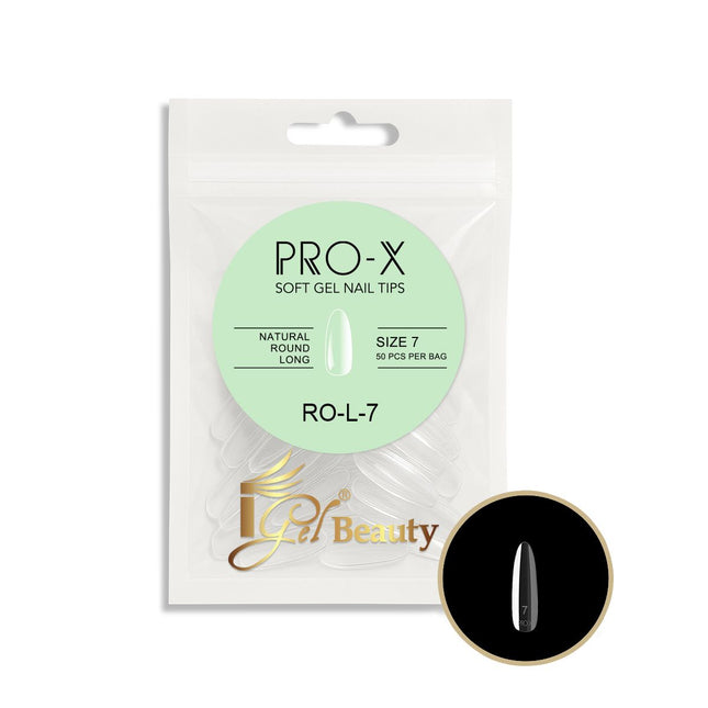 iGel PRO-X Soft Gel Nail Tips 24 - Natural Round Long Size 00-9 (Refill Bag)
