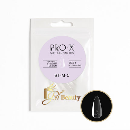 iGel PRO-X Soft Gel Nail Tips 08 - Natural Stiletto Medium Size 00-9 (Refill Bag)