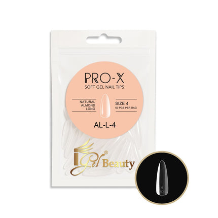 iGel PRO-X Soft Gel Nail Tips 21 - Natural Almond Long Size 00-9 (Refill Bag)