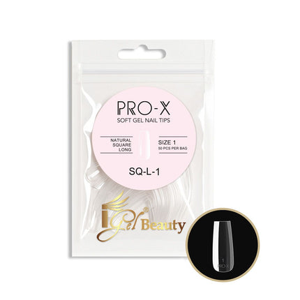 iGel PRO-X Soft Gel Nail Tips 04 - Natural Square Long Size 00-9 (Refill Bag)